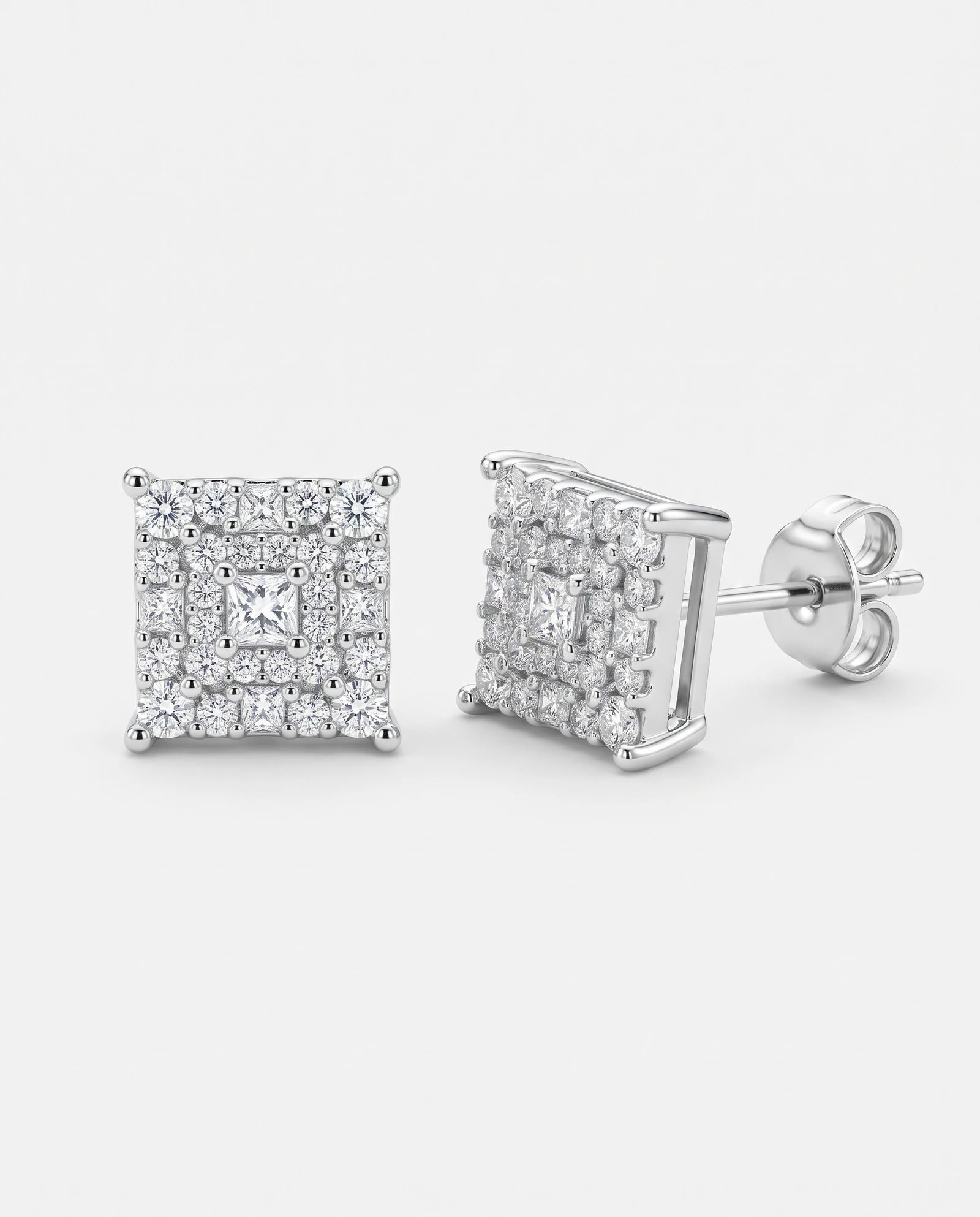 Frost Asia square studs — generated product visualization on off-white