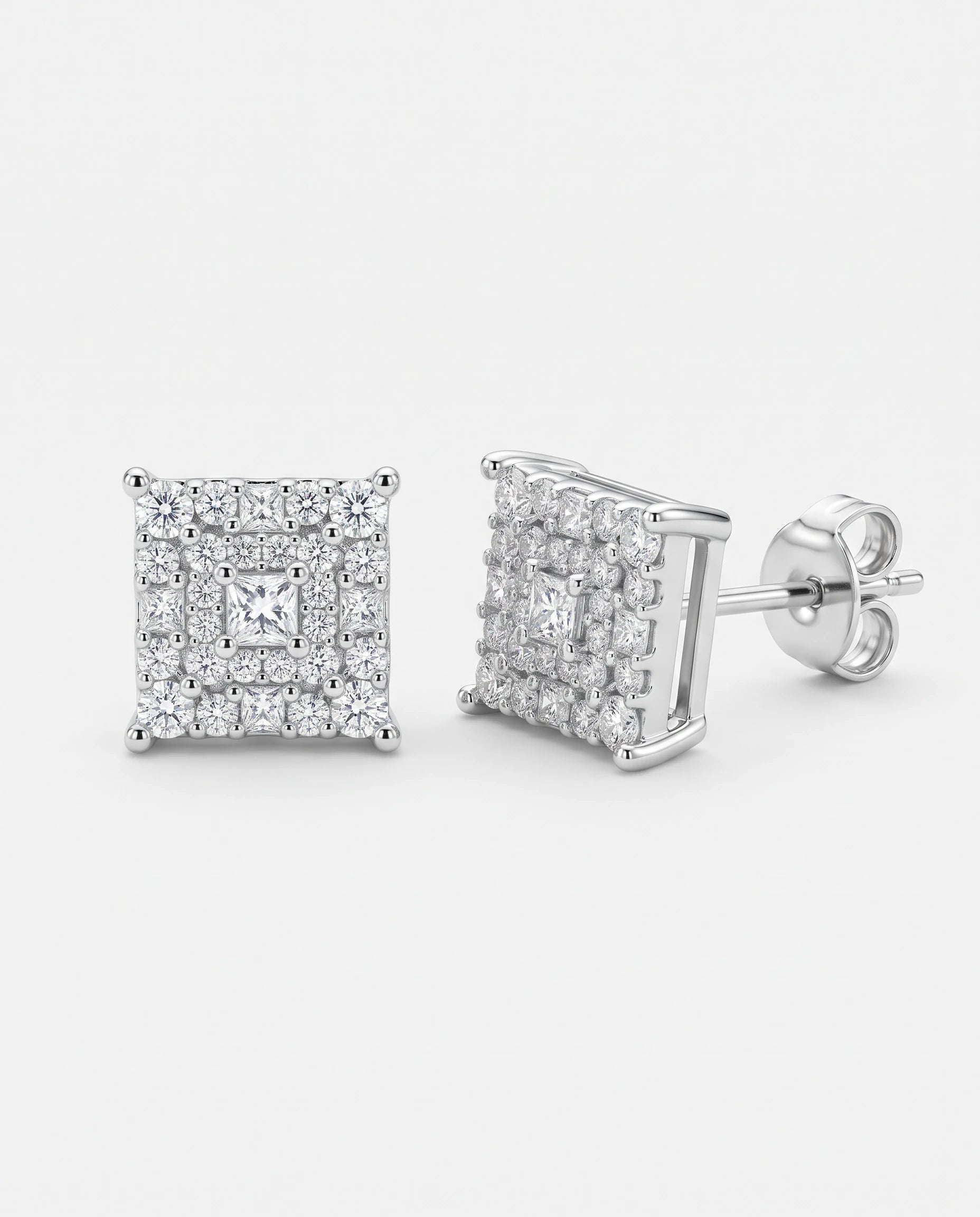 Frost Asia square studs — generated product visualization on off-white