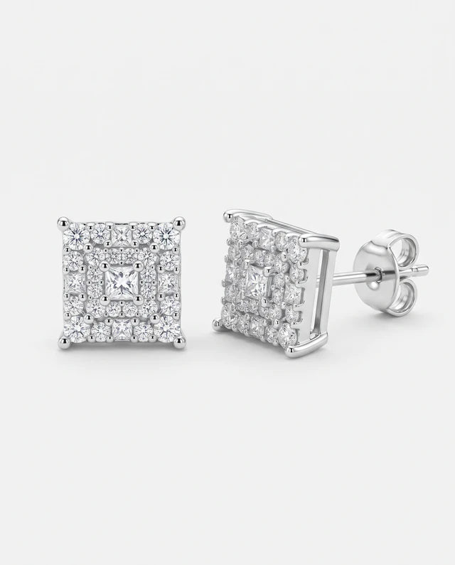 Frost Asia square studs — generated product visualization on off-white