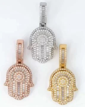 Moissanite Allah Hamsa Hand Pendant